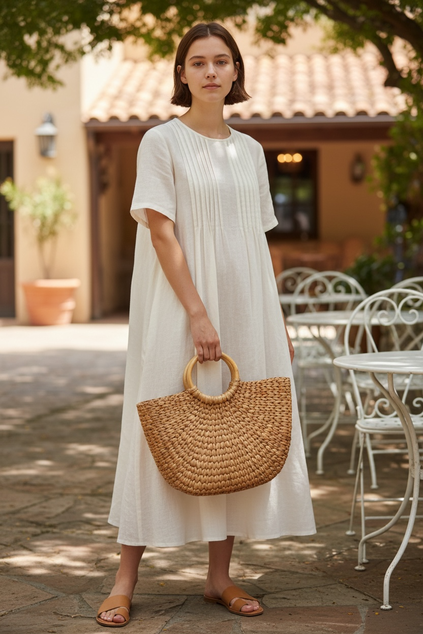 Dhara Tote Handbag | Handwoven Water Hyacinth Bag with Cane Handle | Eco-Friendly Decor
