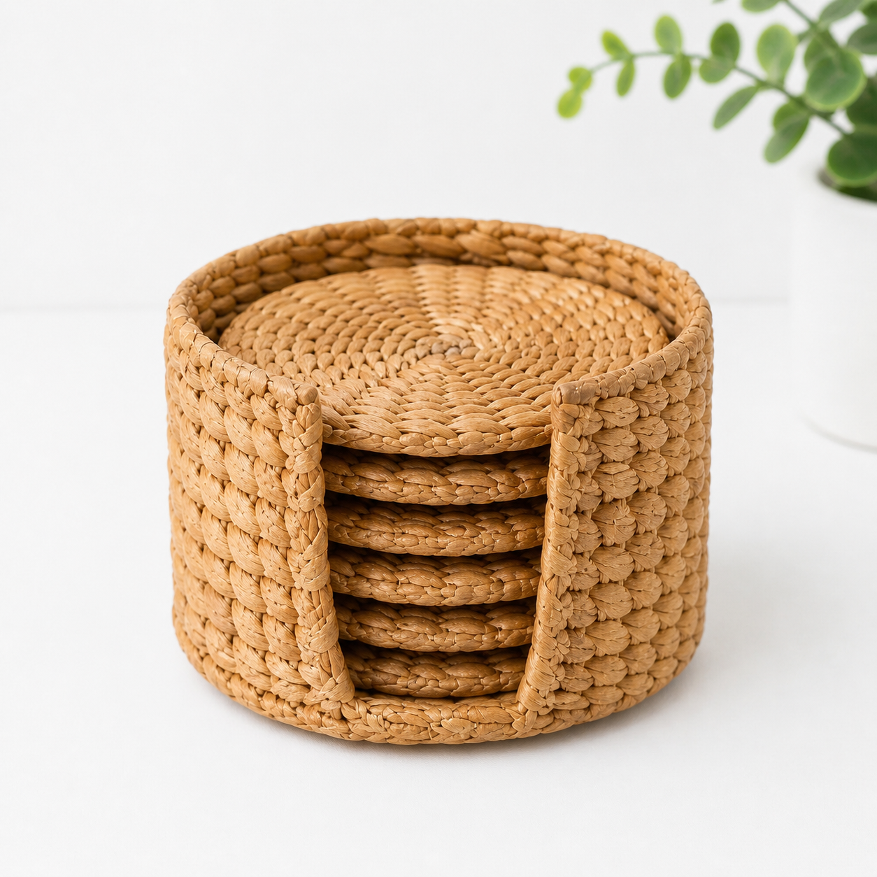 Dhara Coaster Set of 6 with Holder(10 cm) | Eco-Friendly Utility |  Home Decor | Sustainable Tableware