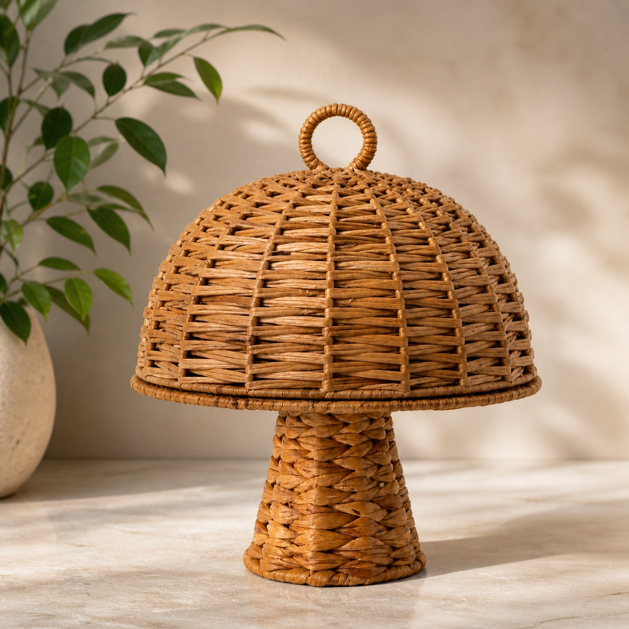 Cake Stand with Cover | Snack, buffet Serveware | Multipurpose Handwoven Dessert Stand