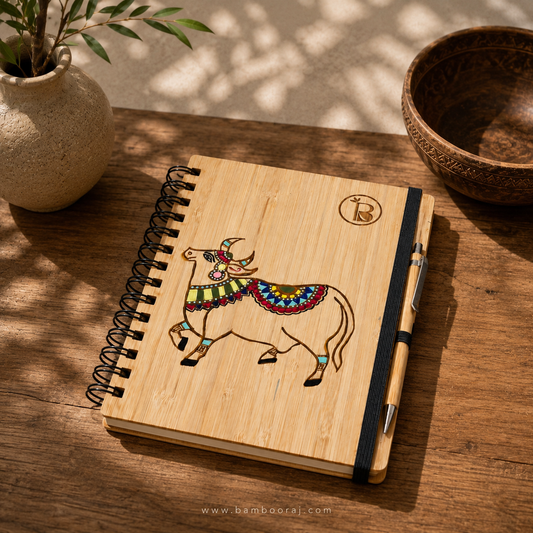 Hand-Painted Bamboo Diary with Pen | Unique Indian Heritage Art | Bambooraj
