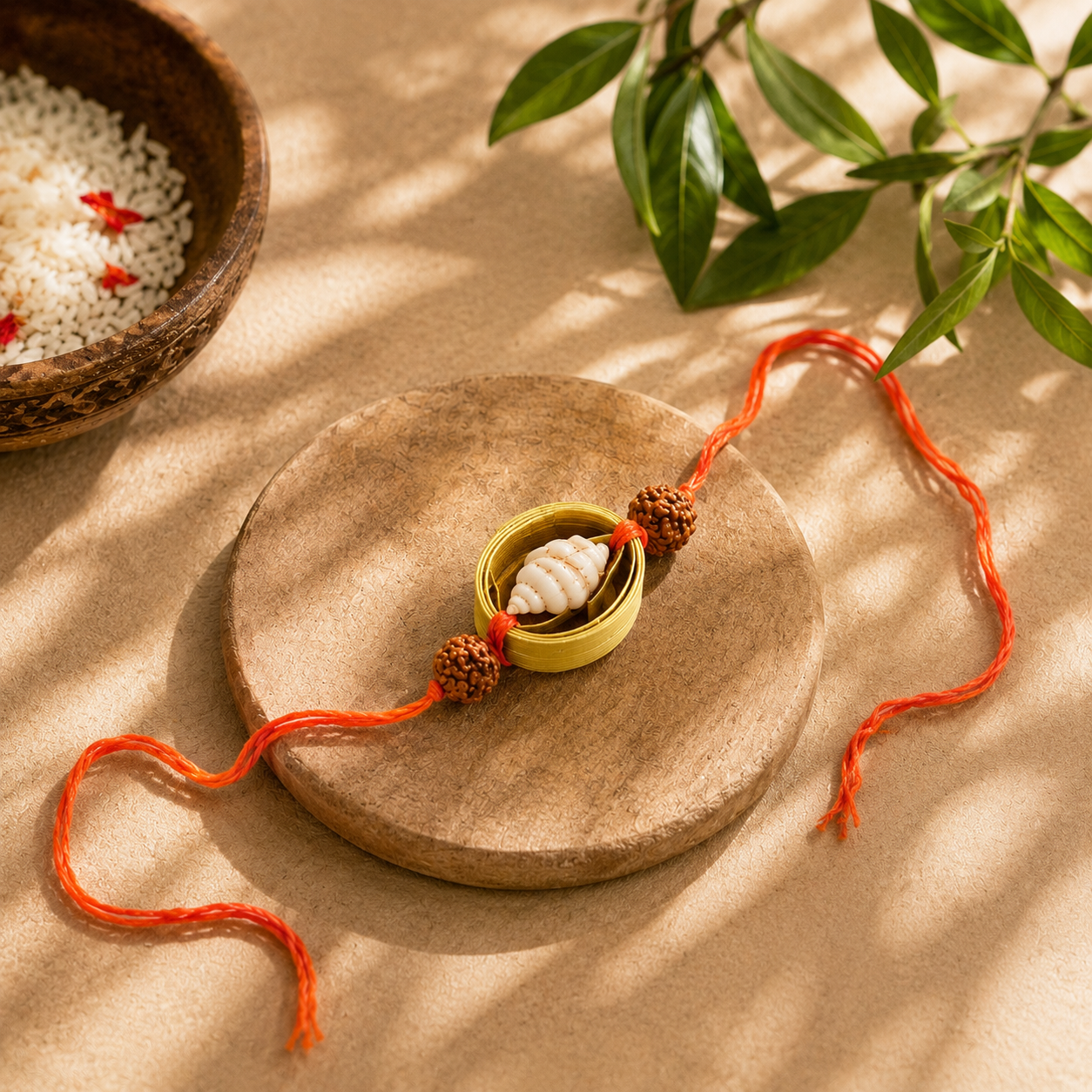 Bamboo Rakhi – Eco-Friendly Handmade Rakhi | Rudraksh and Shankh | Bambooraj