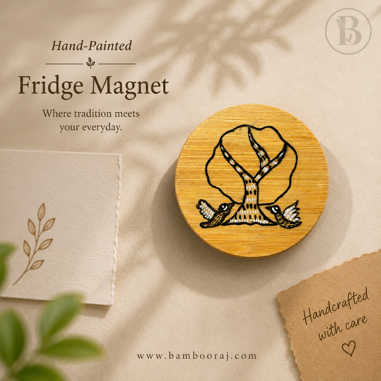 Tree of life | Hand-Painted Bamboo Fridge Magnet | Unique Handmade Indian Art