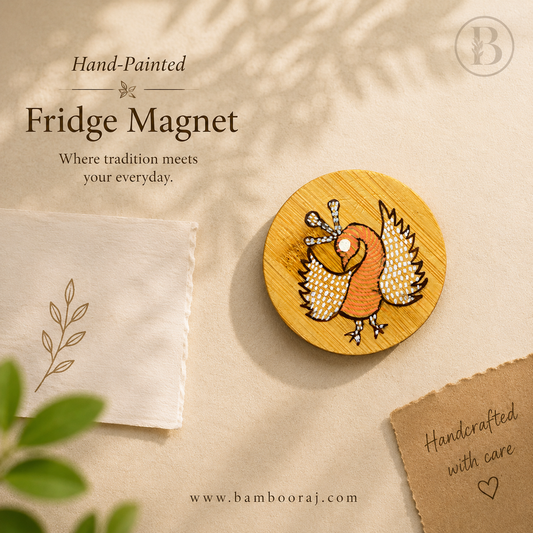 Fiery Wings | Hand-Painted Bamboo Fridge Magnet | Unique Handmade Indian Art