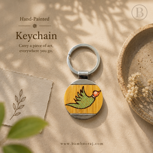 Fly high | Hand-Painted Bamboo Keychain | Unique Handmade Indian Art