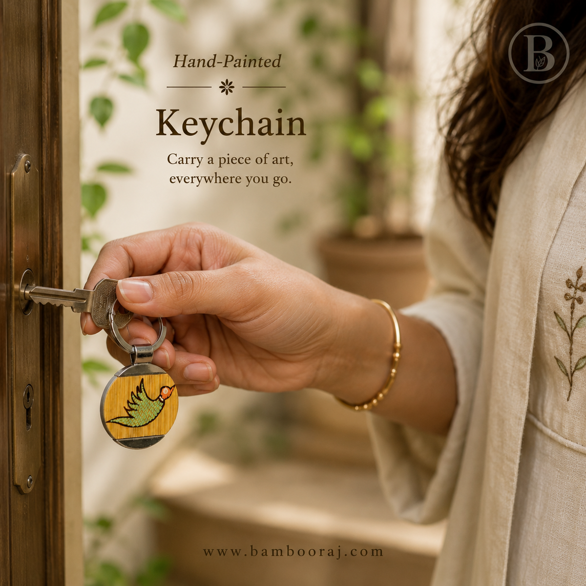 Fly high | Hand-Painted Bamboo Keychain | Unique Handmade Indian Art
