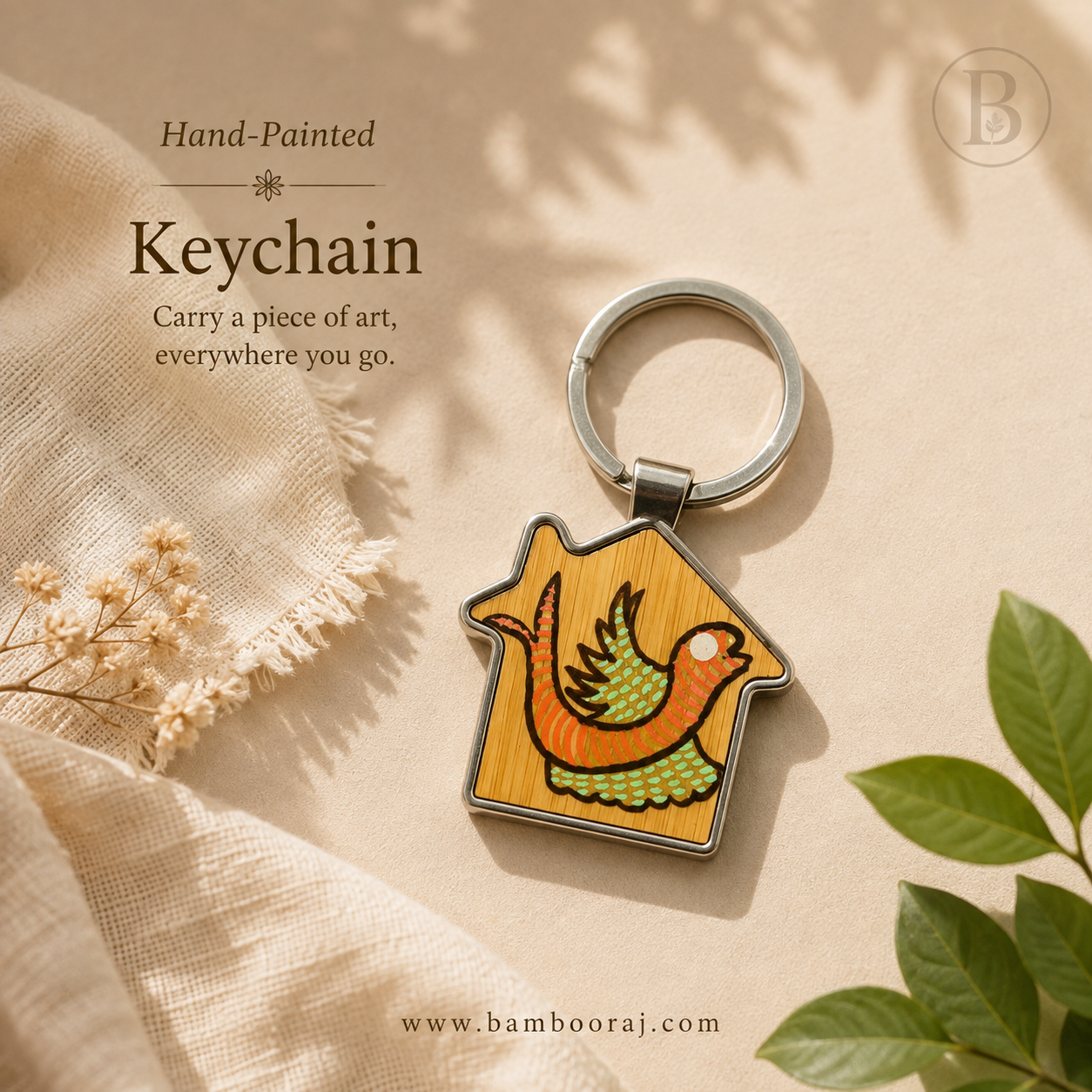 Gen Z Bird | Hand-Painted Bamboo Keychain | Unique Handmade Indian Art