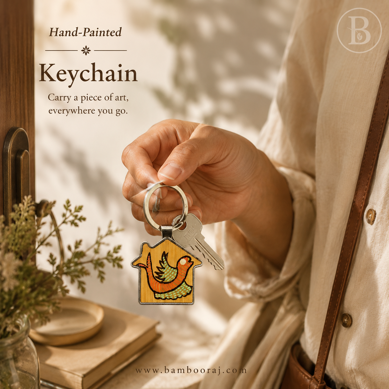 Gen Z Bird | Hand-Painted Bamboo Keychain | Unique Handmade Indian Art