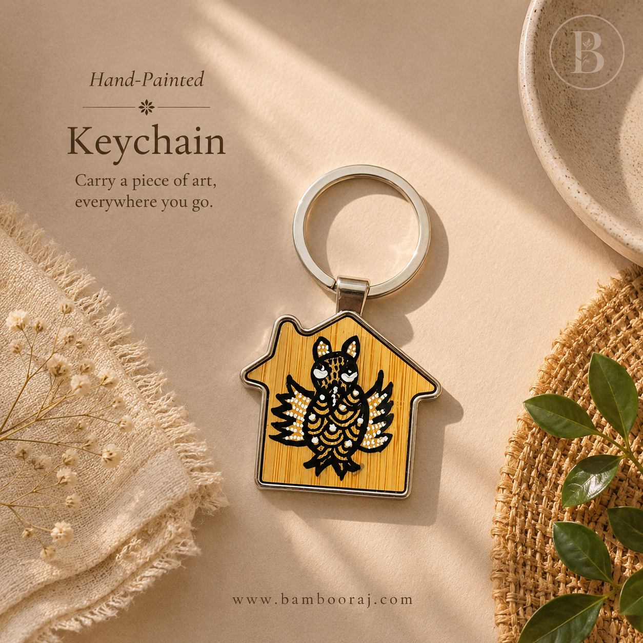 Pepper | Hand-Painted Bamboo Keychain | Unique Handmade Indian Art