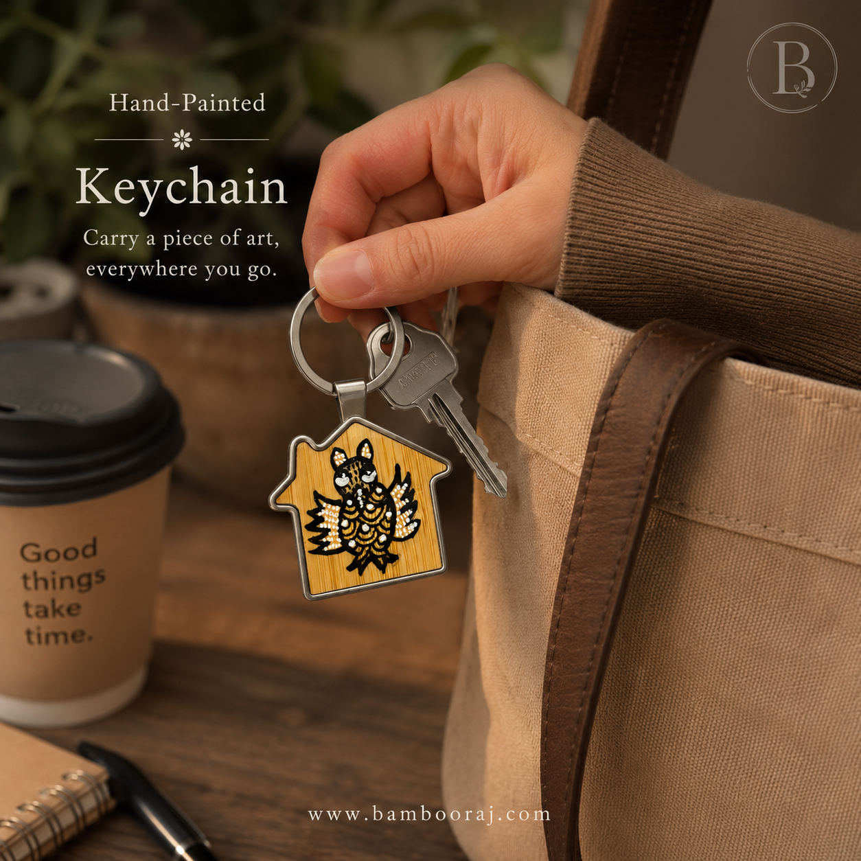 Pepper | Hand-Painted Bamboo Keychain | Unique Handmade Indian Art