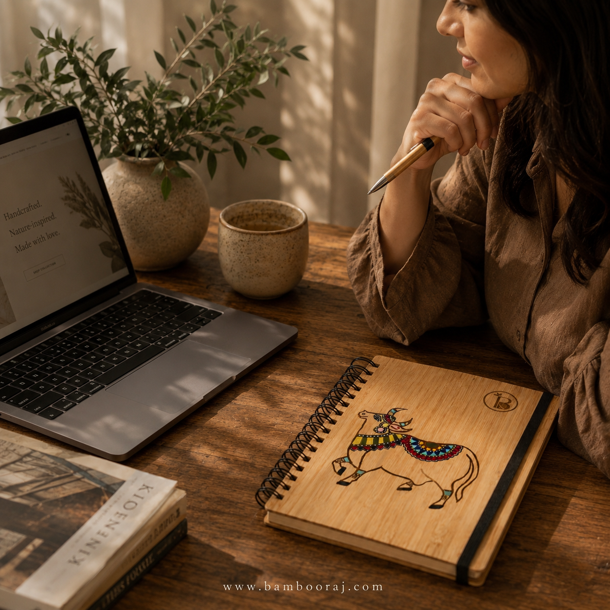 Hand-Painted Bamboo Diary with Pen | Unique Indian Heritage Art | Bambooraj