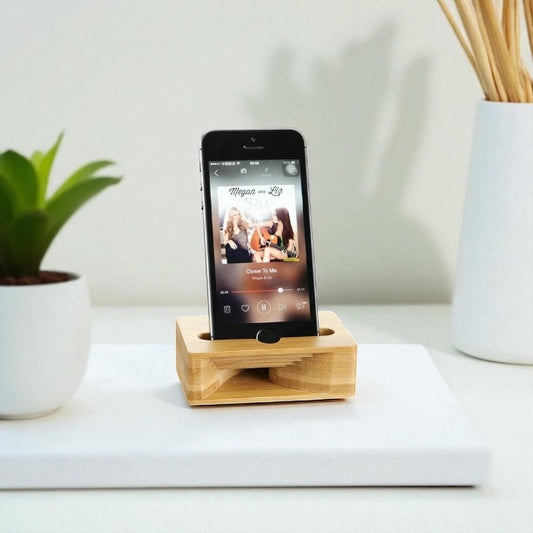 Bamboo Mobile Stand & Natural Sound Amplifier | Eco-Friendly Phone Holder