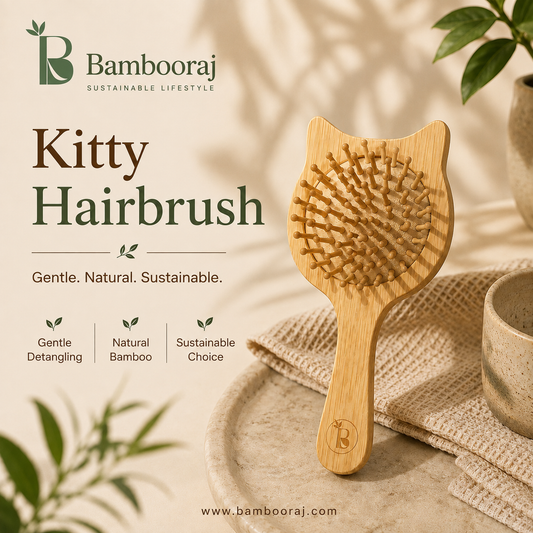 Bamboo Kitty Brush for Men, Women, Children— Detangles, Exfoliates Scalp & Reduces Frizz