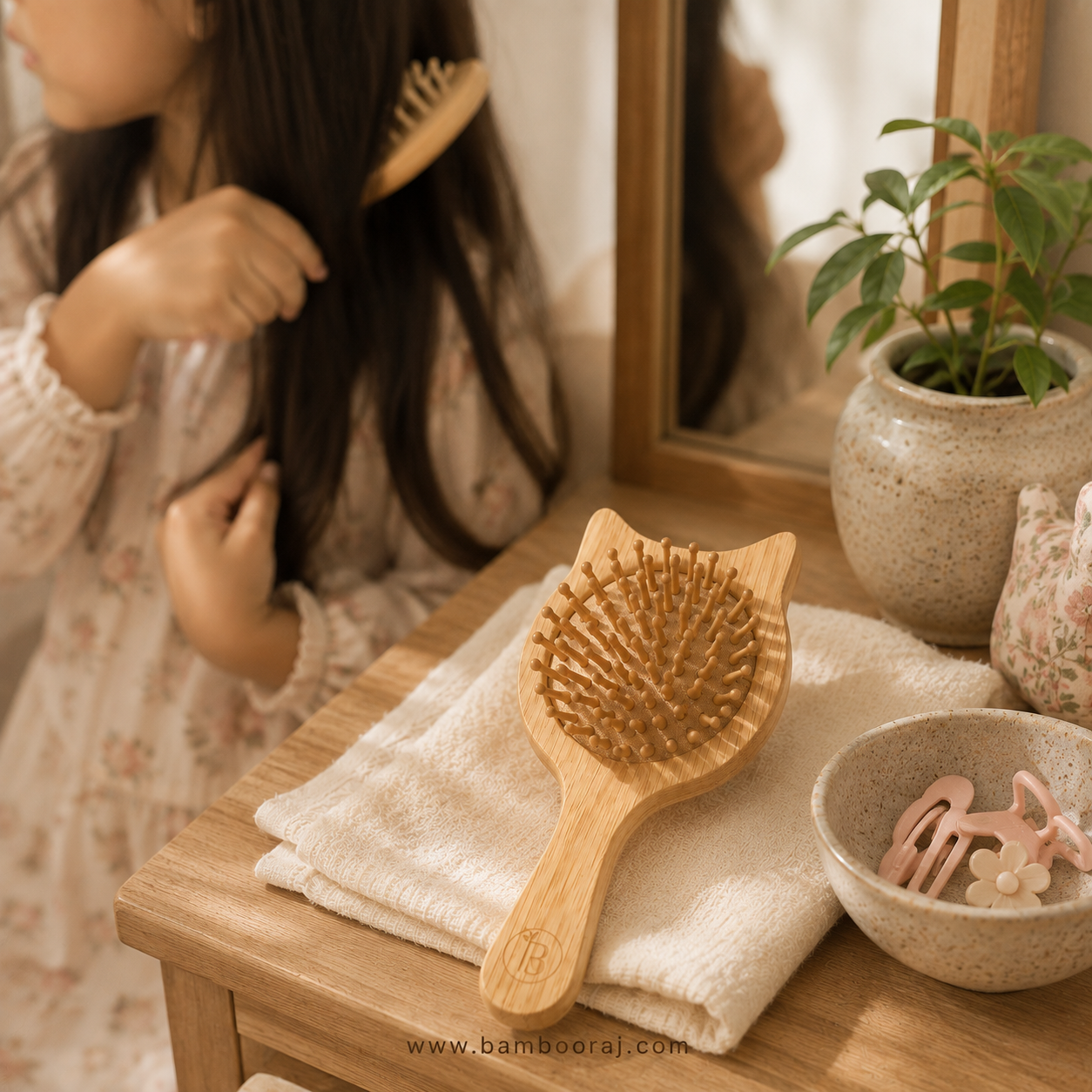 Bamboo Kitty Brush for Men, Women, Children— Detangles, Exfoliates Scalp & Reduces Frizz