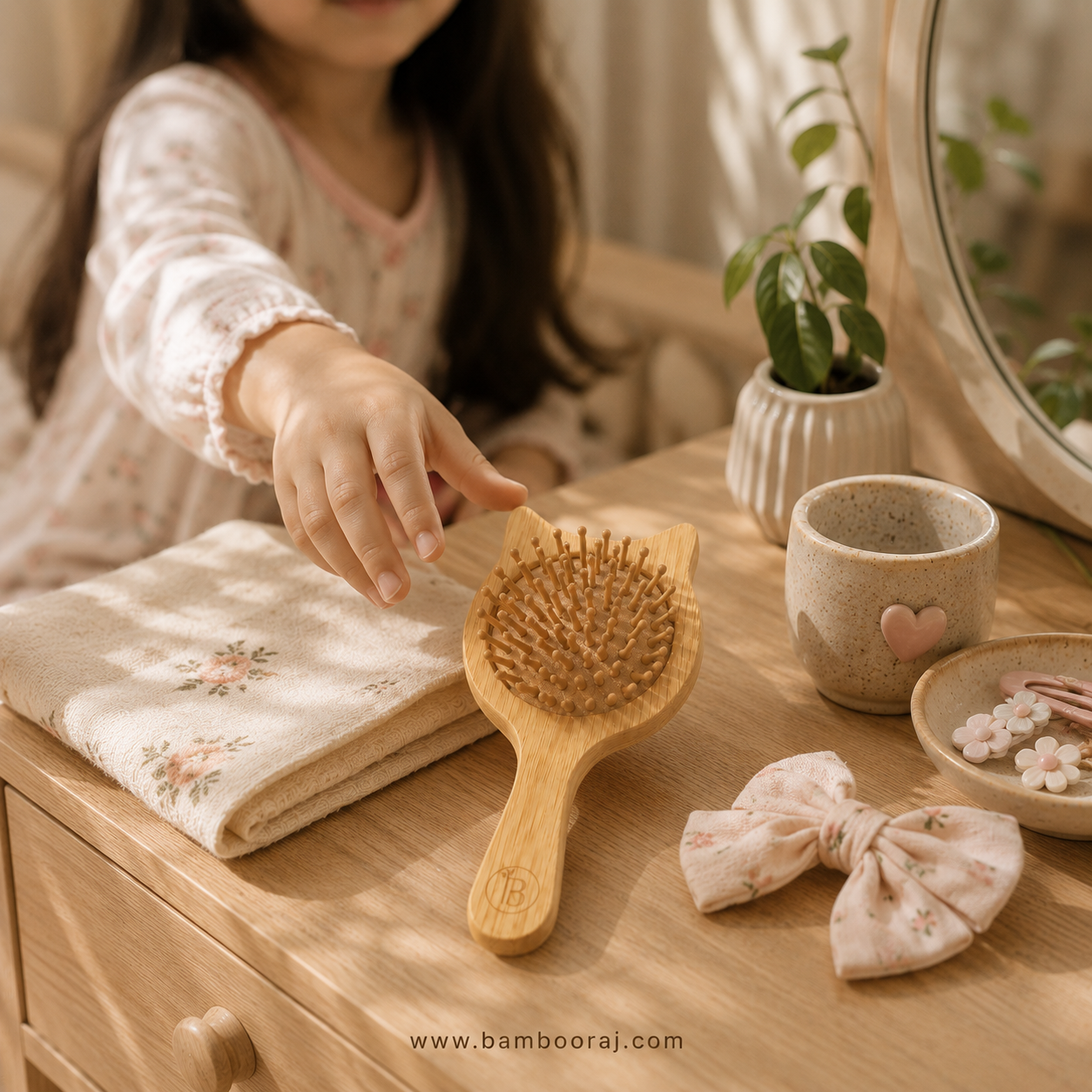 Bamboo Kitty Brush for Men, Women, Children— Detangles, Exfoliates Scalp & Reduces Frizz