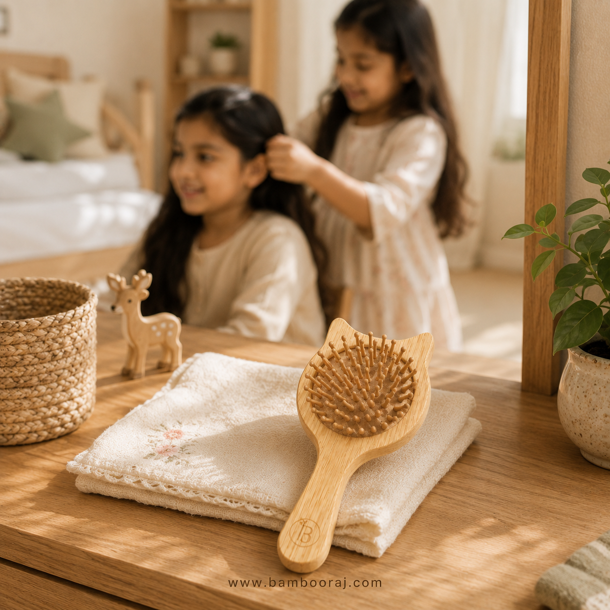 Bamboo Kitty Brush for Men, Women, Children— Detangles, Exfoliates Scalp & Reduces Frizz
