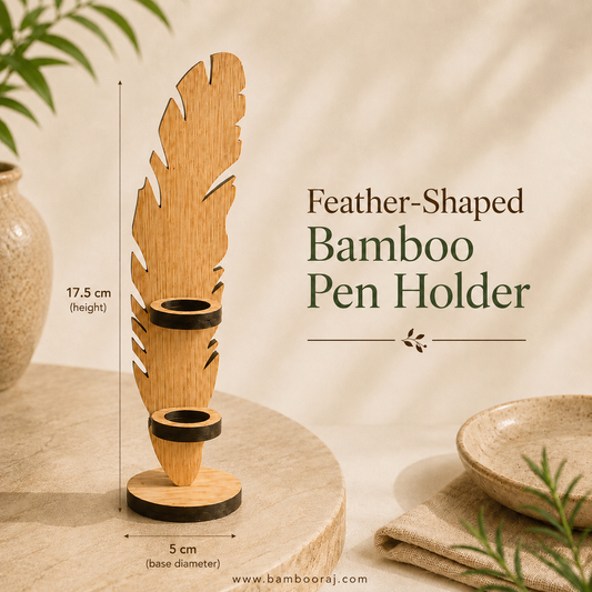 Feather-Shaped Bamboo Pen Holder | Eco-Friendly Desk Organiser – Bambooraj
