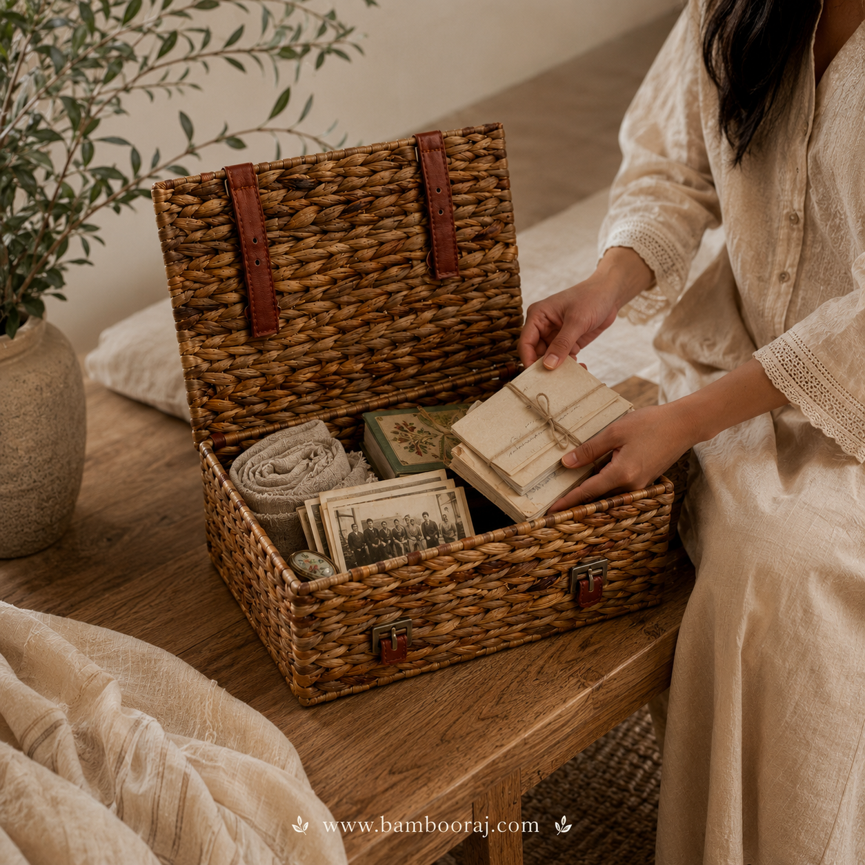 Dhara Keepsake Basket | Handwoven Natural Fibre | Water Hyacyinth | Memory & Storage Box