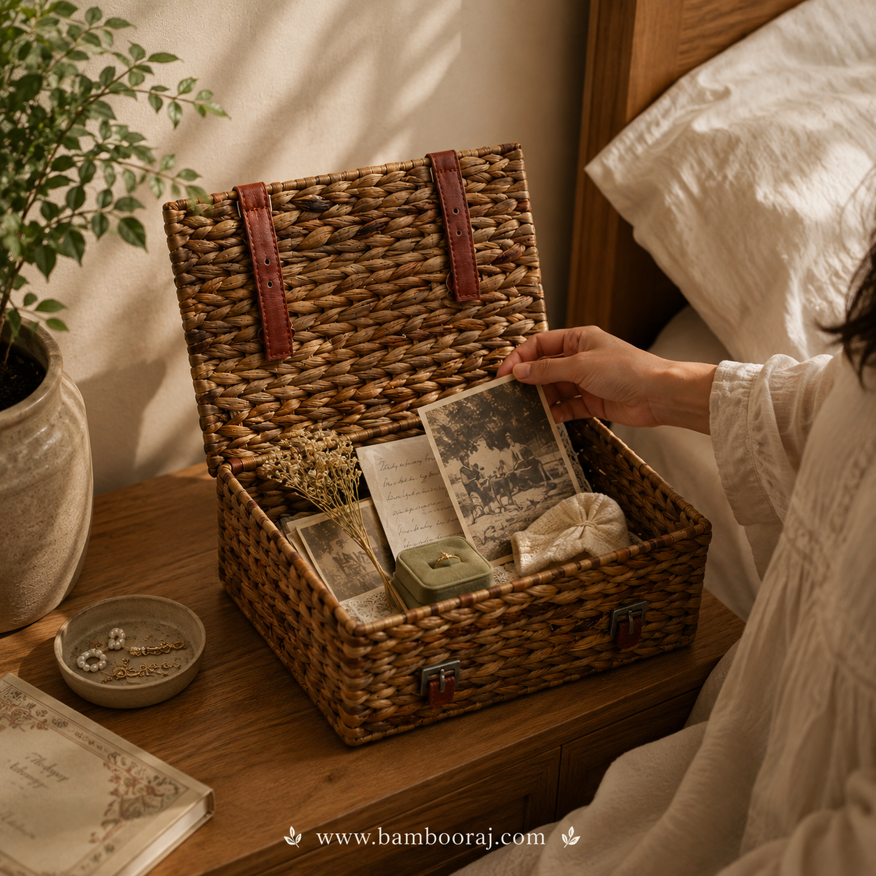 Dhara Keepsake Basket | Handwoven Natural Fibre | Water Hyacyinth | Memory & Storage Box