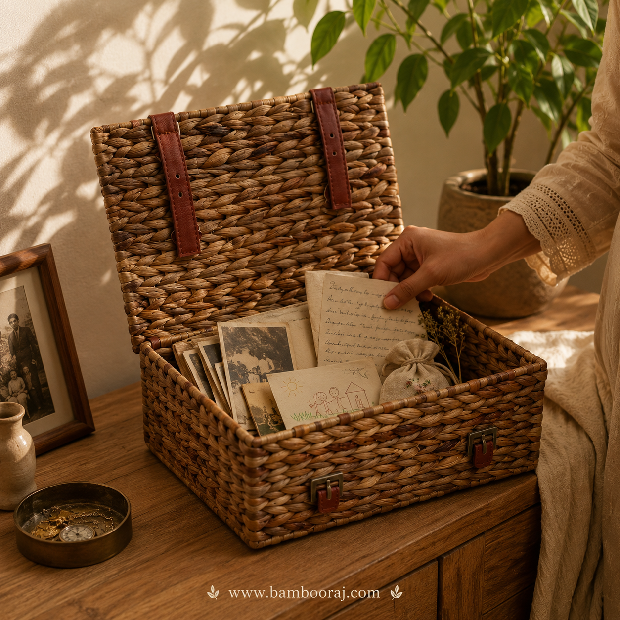 Dhara Keepsake Basket | Handwoven Natural Fibre | Water Hyacyinth | Memory & Storage Box