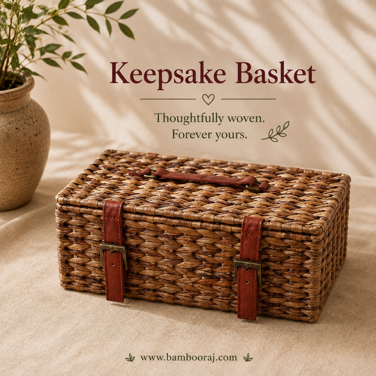 Dhara Keepsake Basket | Handwoven Natural Fibre | Water Hyacyinth | Memory & Storage Box