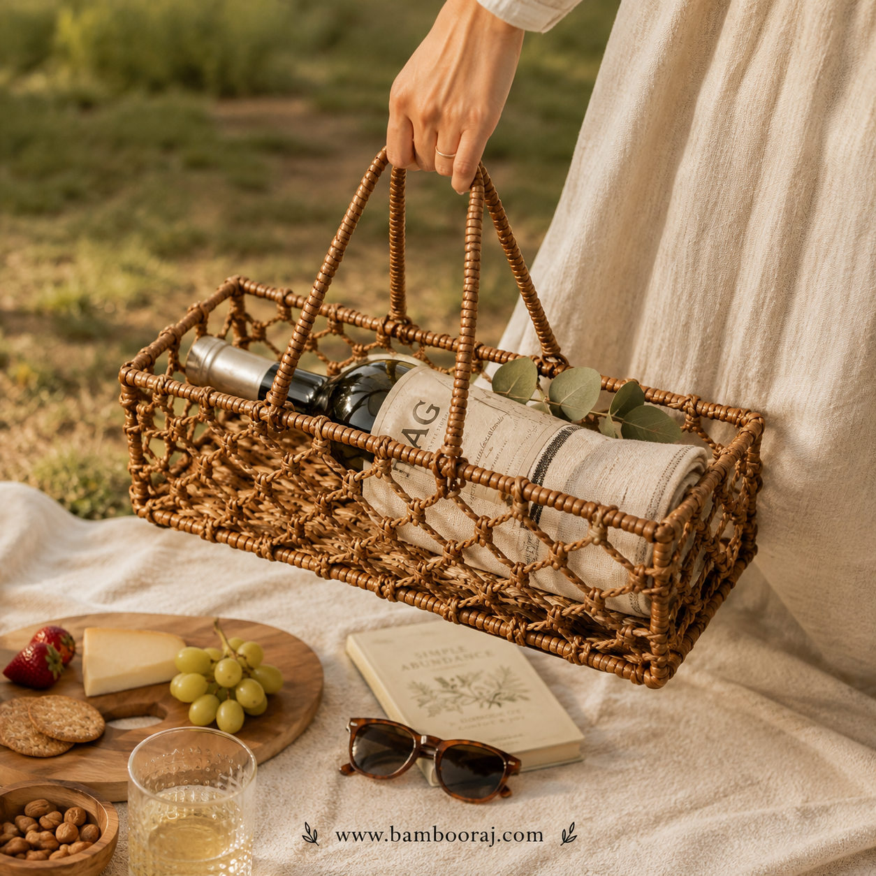 Dhara Bottle Basket | Handwoven Water Hyacinth Wine Bottle Holder | Multipurpose
