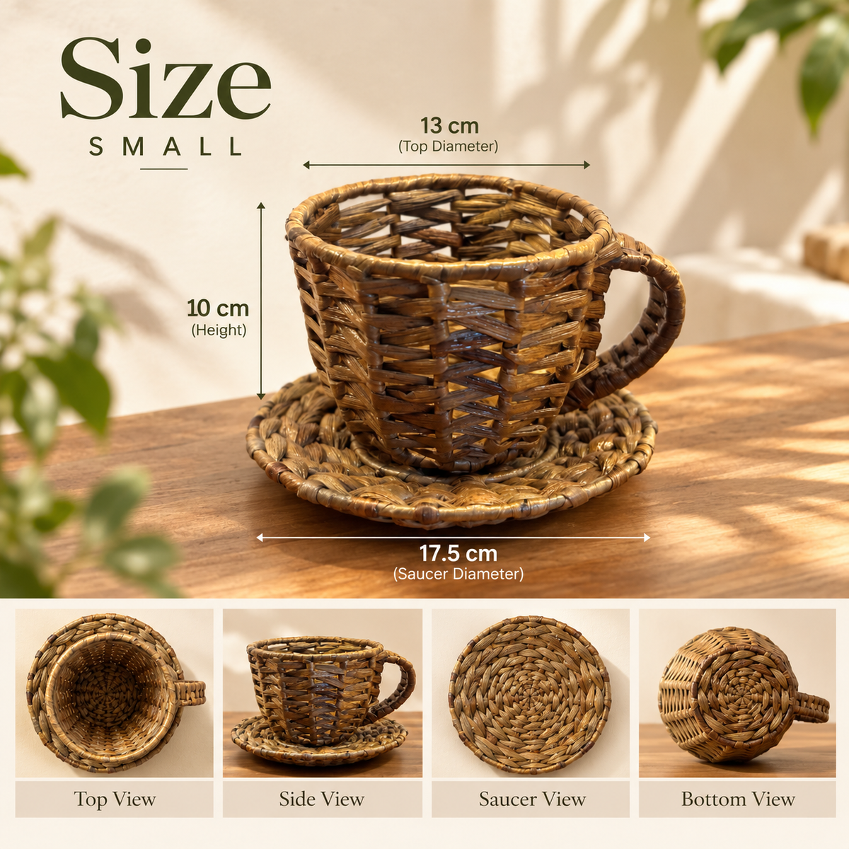 Tea Cup & Saucer Basket (S)| Handwoven Home Décor | Chai Cup Planter