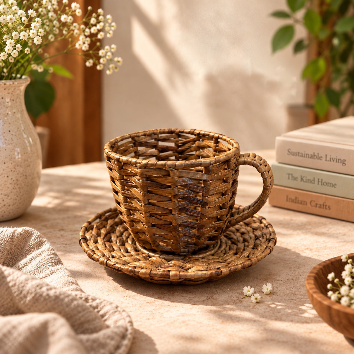 Tea Cup & Saucer Basket (S)| Handwoven Home Décor | Chai Cup Planter