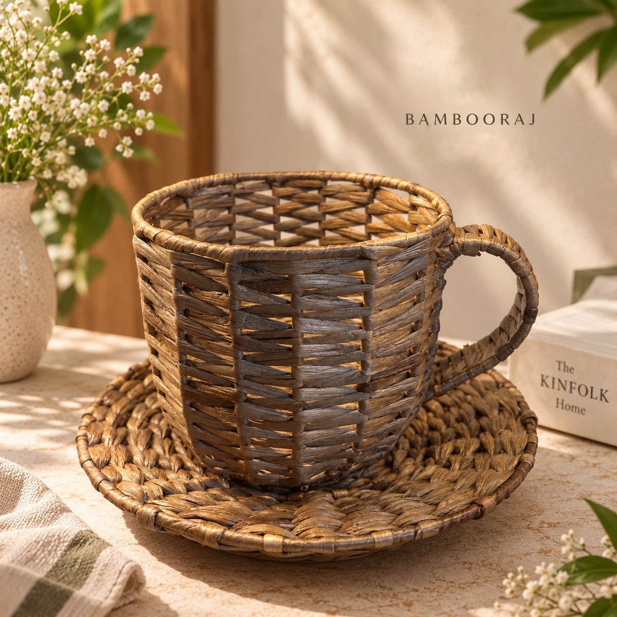 Tea Cup & Saucer Basket (L)| Handwoven Home Décor | Chai Cup Planter