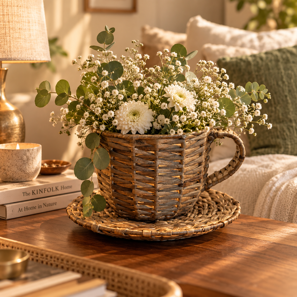 Tea Cup & Saucer Basket (L)| Handwoven Home Décor | Chai Cup Planter