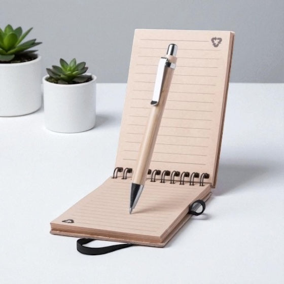Bamboo Mini Notepad with Pen | Sustainable Stationery | Recyclable & Travel-Friendly