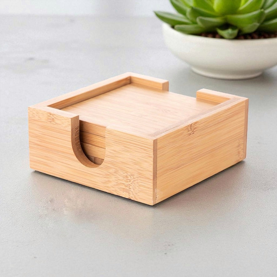 Bamboo Coaster Set of 6 with Holder | Sustainable Tableware | Dining Essentials for Home and Office Use