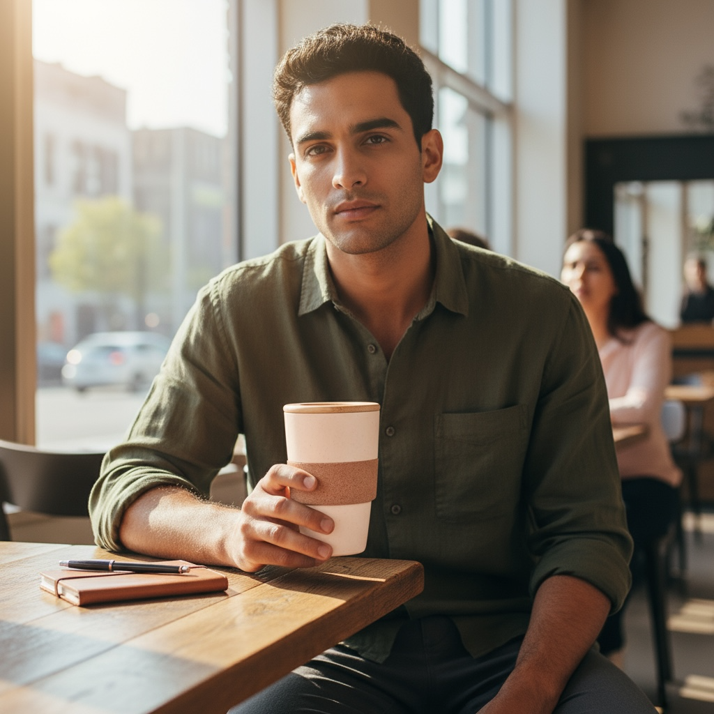 Eco-Friendly Wheat Fiber Mug 350 ml | Bamboo Lid & Cork Grip | Reusable & Plastic-Free