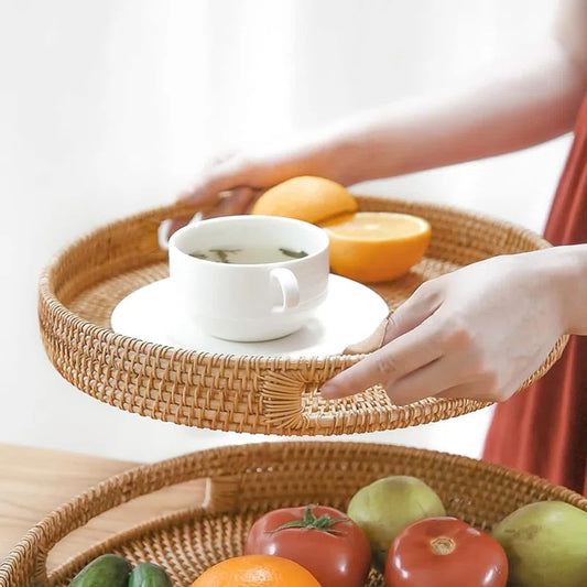 Cane Round Tray| Handmade, Eco-Friendly Serving Tray| Home Décor| Sustainable Lifestyle